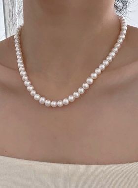 经典款项链素链天然无核淡水珍珠项链颈链全珠链送妈妈时髦不过时