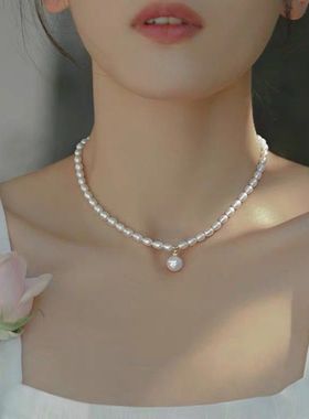 小众潮款森女系设计14K包金天然巴洛克淡水珍珠项链锁骨链女吊坠