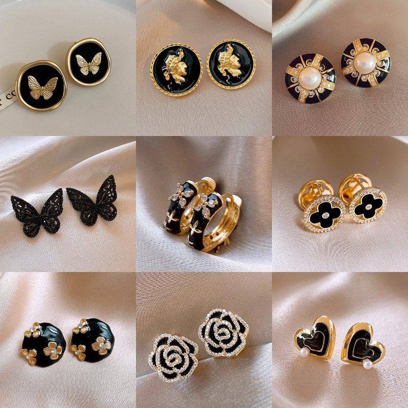 黑色珐琅滴油蝴蝶耳环复古百搭高级感耳钉ins小众时尚耳饰批发女,饰品/流行首饰/时尚饰品新,耳环,淘宝优惠券,粉丝福利购,淘宝优惠卷