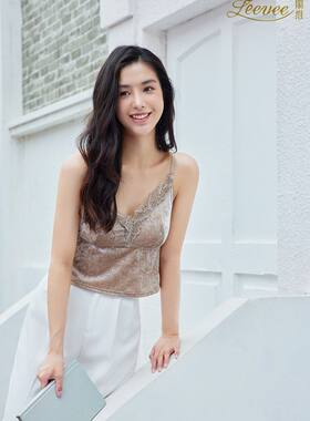 丽维D3025丝绒吊带背心2024秋冬内搭美背内衣女带胸垫打底衫