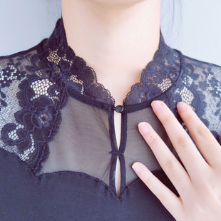 清仓正品 立领上衣秋冬 翡达莉女保暖上衣蕾丝加绒加厚打底衫 中式