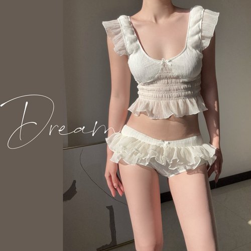 蜜Dream女比基尼飞袖显瘦乳白