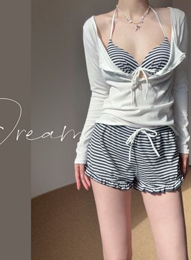 蜜Dream条纹比基尼三件套