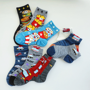 外贸日单男童小汽车救火车警车食物立体袜长袜短袜日系童袜15-20