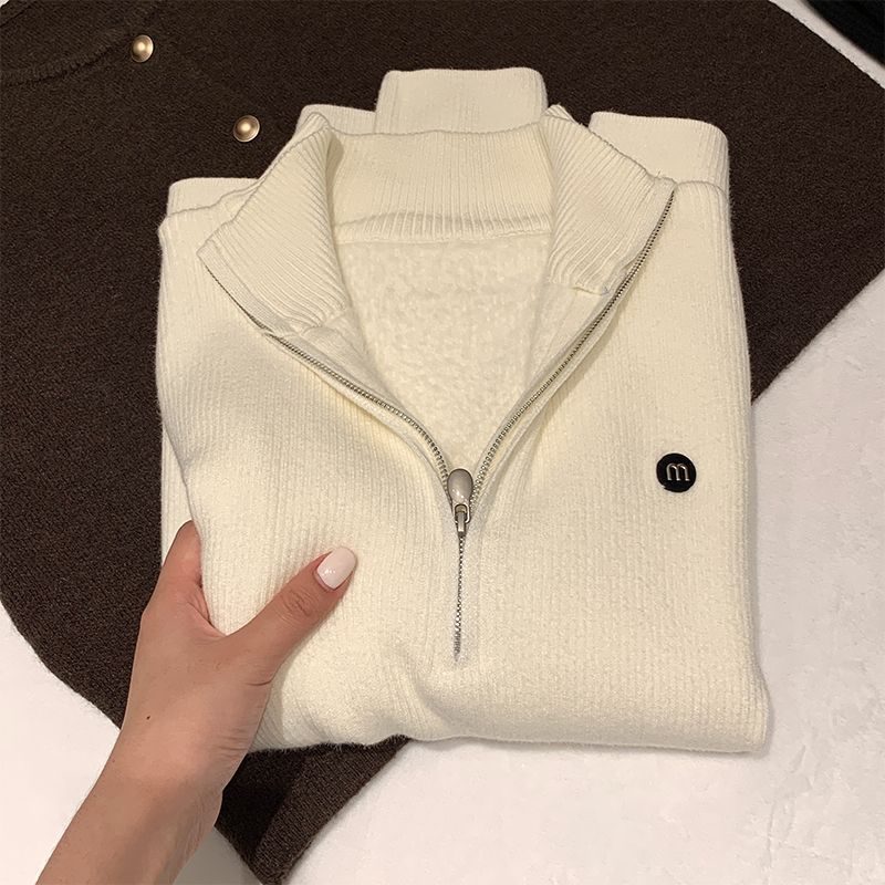 一体绒半开领打底衫女秋