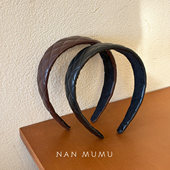 NANMUMU美拉德格纹皮质宽边发箍 韩国进口高颅顶秋冬头箍复古发饰