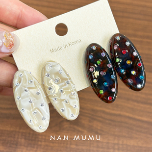 韩国进口新款 france椭圆形满钻闪闪小发夹刘海夹气质边夹鸭嘴夹女