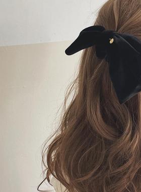 NanMuMu 韩国handmade不对称金标丝绒大蝴蝶结黑色大肠发圈发绳