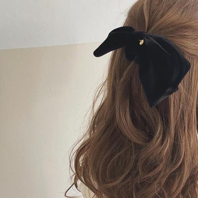 NanMuMu 韩国handmade不对称金标丝绒大蝴蝶结黑色大肠发圈发绳