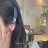 韩国新款 南木木 牛仔纽扣蝴蝶结bb夹 侧边方形刘海夹发夹侧边夹