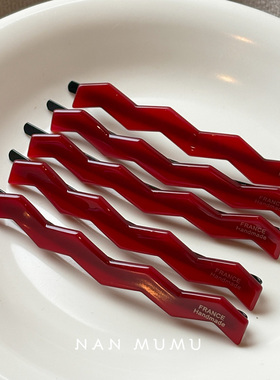 韩国2025进口france红色波浪一字夹刘海夹侧边碎发边夹高级感发夹