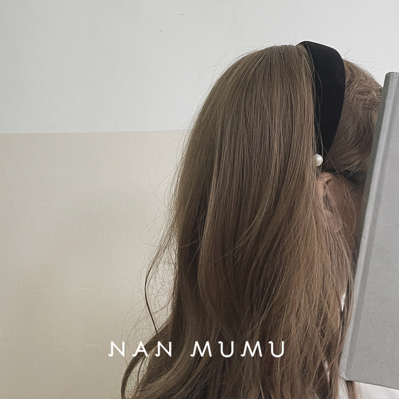 NanMuMu 复古黑色丝绒珍珠发箍女秋冬淡水巴洛克韩国小香风发饰