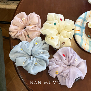 2025韩国东大门新款 糖果色轻薄网纱大肠发圈高级感发绳头花发饰女