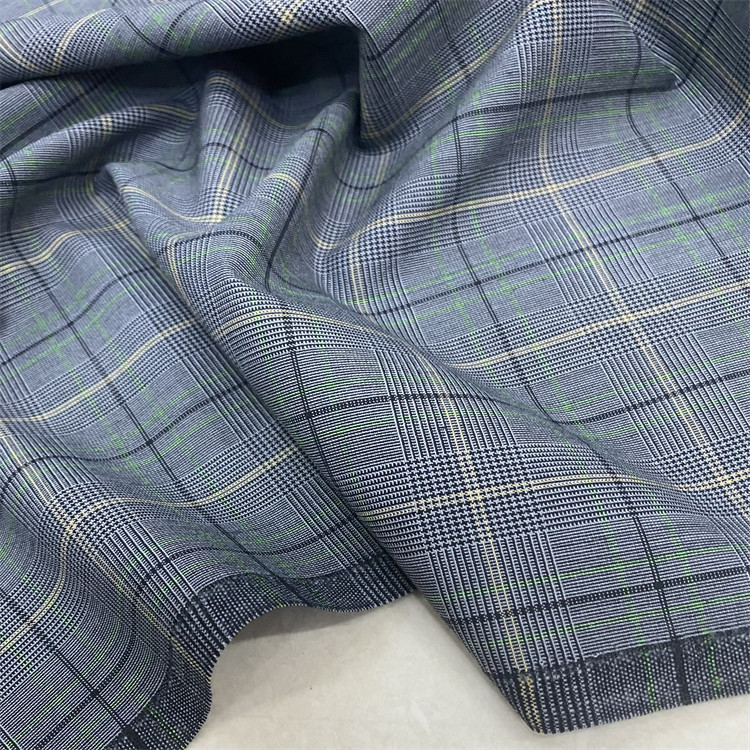 意大利进口灰底黄绿线威尔士格纹精纺羊毛西装面料设计师服装布料