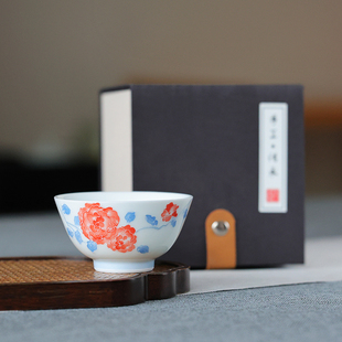 釉下手绘十二花神荷花杯喝茶单杯女士精致主人杯茶杯高档个人专用