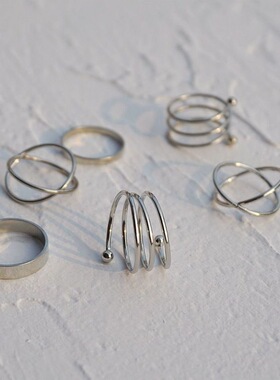 欧美时尚街头个性戒指套装嘻哈风简约合金指环复古简约冷淡风戒指