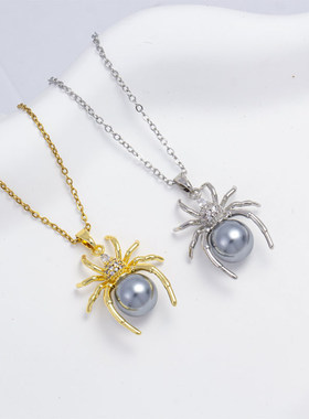 【钛钢】项链女跨境爆款时尚珍珠吊坠小众动物感锁骨链饰品