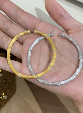 Vintage中古拉丝工艺镶钻竹子手环新中式复古时尚百搭设计感手饰