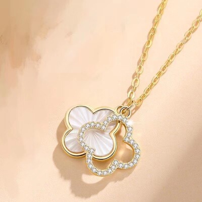 气质双层贝母四叶草项链女2022年新款小众轻奢钛钢感锁骨链