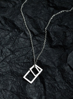 原宿暗黑系个性钛钢项链男女潮网红朋克不锈钢几何长方形方块吊坠