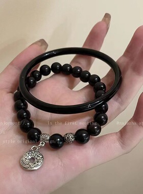 黑色串珠手镯手链套装女生2024年新款复古禅意情侣闺蜜手串手饰品