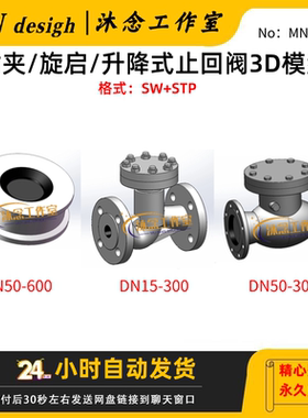 对夹/旋启/升降式止回阀3D模型SW可编辑三维建模（含STP格式）
