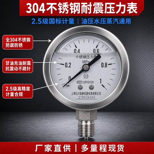 304不锈钢耐震防腐精密压力表
