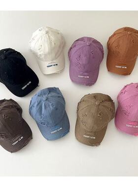 儿童帽子ins韩版春秋洋气百搭棒球帽男女童破洞潮酷雅痞鸭舌帽棉