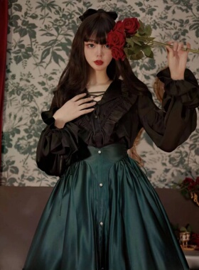 现货掉落链接/优雅旋律 轻lo裙衬衣+半裙套装 哥特风洋装复古显瘦