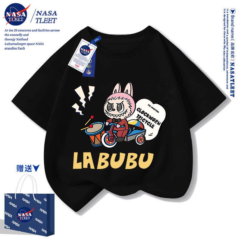NASA联名夏季百搭纯棉圆领打底衫新款卡通拉布布Labubu潮牌T恤衫