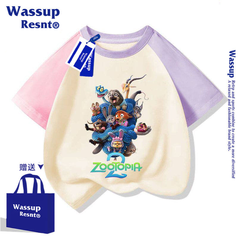 WASSUP疯狂动物城男女童短袖T恤新款卡通上衣打底休闲圆领半袖