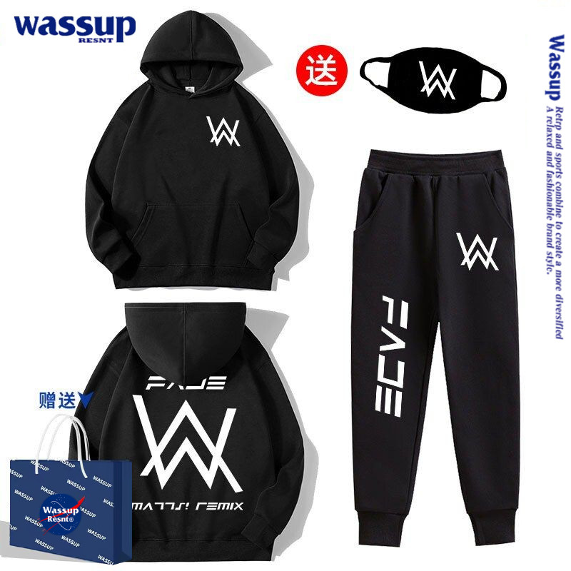 WASSUP联名嘉豪战衣艾伦沃克同款卫衣男女儿童连帽上衣裤子套装