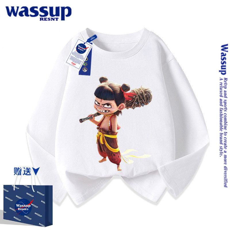 WASSUP联名儿童长袖t恤衫春秋新款打底衫男女童装学生衣服潮上衣