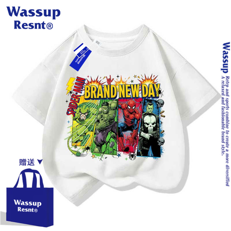WASSUP蜘蛛侠4崭新之日SpiderMan卡通动漫儿童短袖t恤夏装半袖