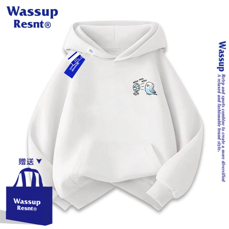 WASSUP可爱搞怪鹦鹉小鸟卡通连帽卫衣男女学生秋冬可爱百搭衣服潮