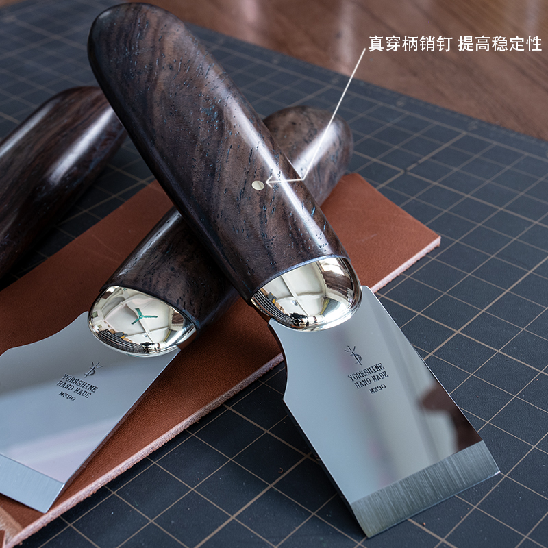 手工皮具diy美式复古裁皮刀M390粉末钢440c日式皮革裁切30mm直刃