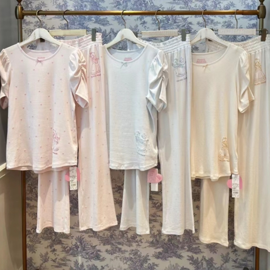 GP马里奥合作 公主泡泡袖蝴蝶结圆领柔软棉质可爱睡衣家居服套装