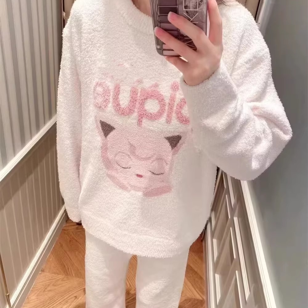 出口日本单 宝可梦卡通皮卡丘卡比兽 软绵绵冬保暖家居服睡衣套装