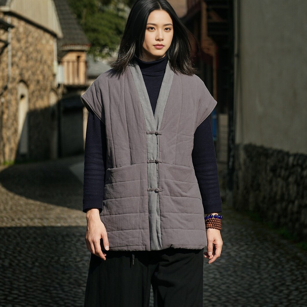新中式新疆长绒棉马甲出家人保暖背心纯棉加厚外套居士服僧衣僧服