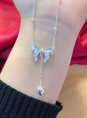 s999纯银项链小红书同款蝴蝶流苏吊坠项链女nis小清新轻奢颈饰品