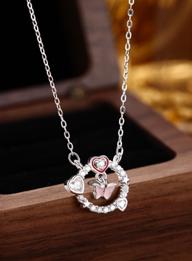 S999纯银足银星系翅膀爱心项链轻奢小众时尚芭比粉锁骨链饰品颈链