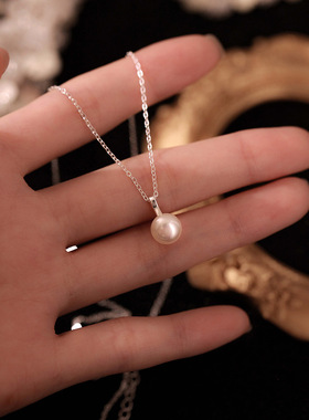 s999纯银天然淡水珍珠项链女简约轻奢感小众百搭足银锁骨链