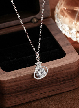 S999纯银足银ins个性星空星球吊坠项链简约冷淡风五角星锁骨颈链