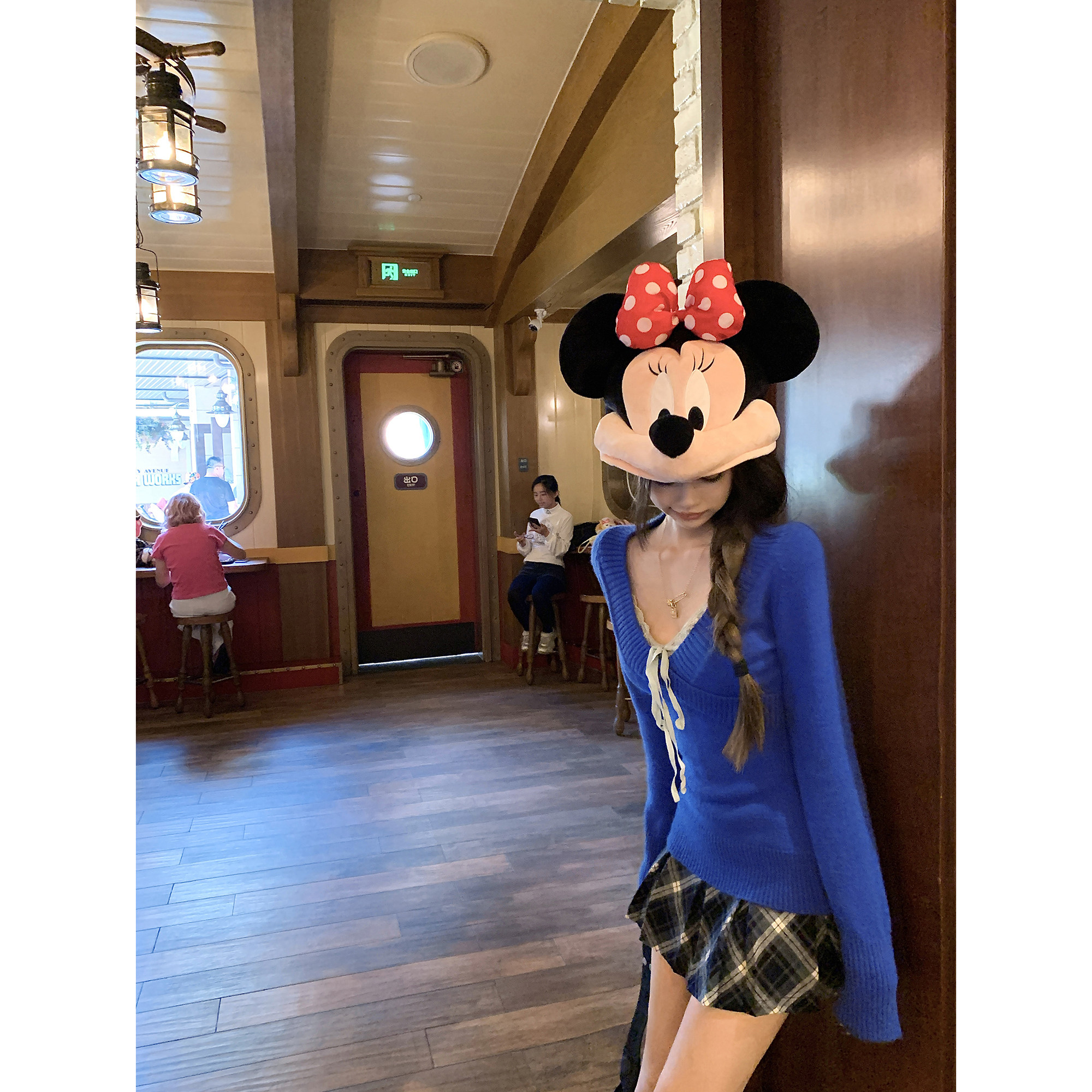 Thas9i九亿 腰头拼接格纹百褶半身裙女学院风低腰复古短款A字裙子