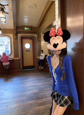 Thas9i九亿 腰头拼接格纹百褶半身裙女学院风低腰复古短款A字裙子