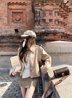 Thas9i九亿 牛津街区 麂皮斗篷短款肩绊绑带夹克工装宽松外套