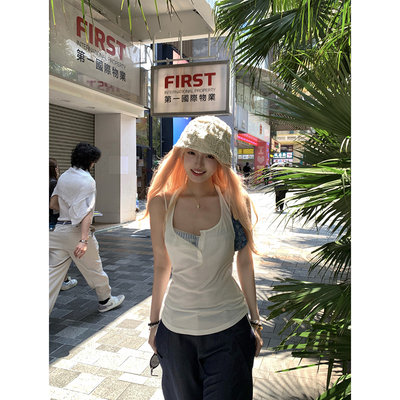 白色吊带背心女夏外穿针织上衣