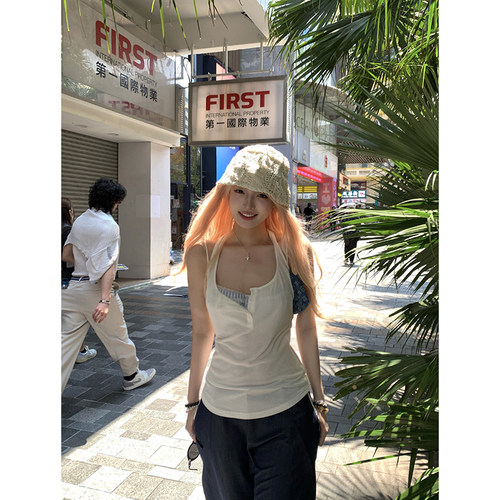 白色吊带背心女夏外穿针织上衣