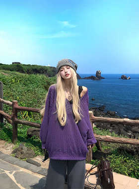 Thas9i九亿 软糯舒适 大V领立体肌理毛感针织秋季慵懒氛围感上衣