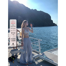 Thas9i九亿 布蕾少女 夏季蕾丝低腰裤慵懒阔腿休闲裤直筒宽松长裤